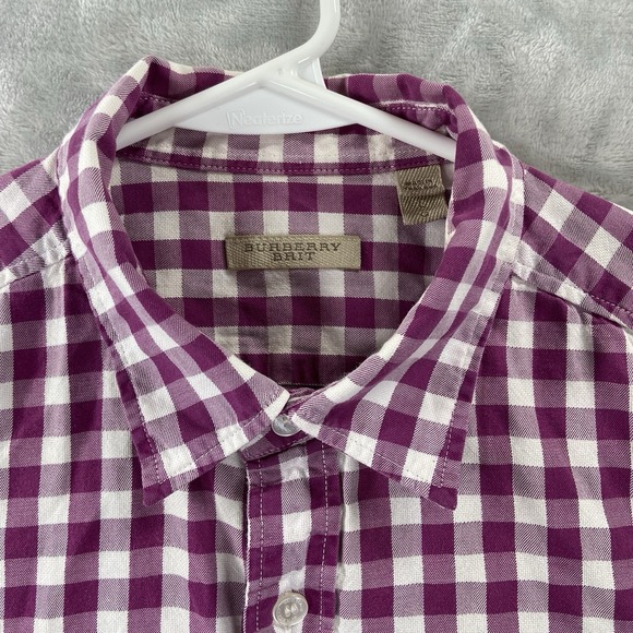 Burberry Brit Shirt men's Large Button Up Plaid Purple Long Sleeve 100% Cotton - Picture 5 of 13